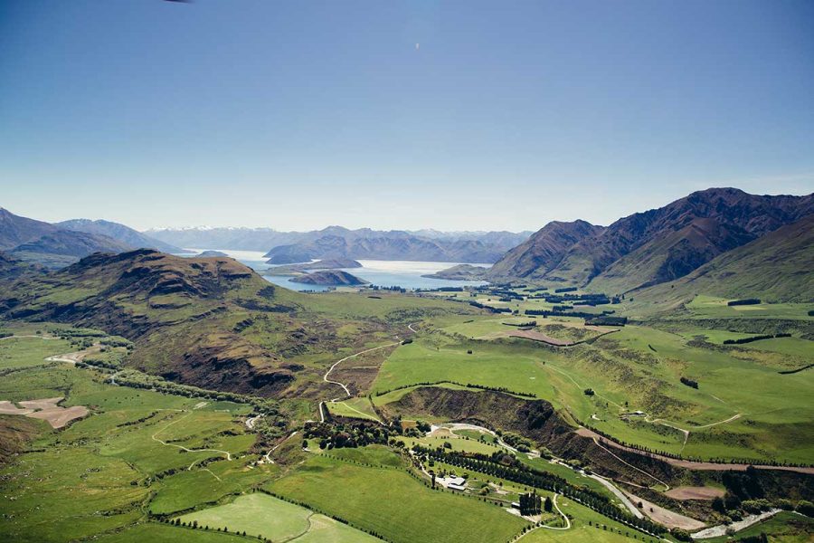 aerial view of the ldscape around mahu whenua a luxury private lodge in wanaka new zealand